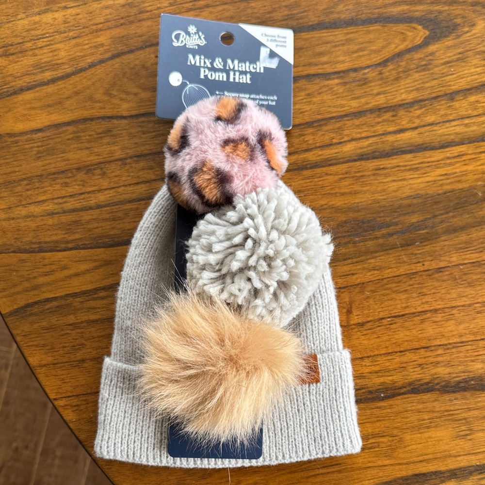 Mix & Match Pom Hat - Gray with Multicolor Poms